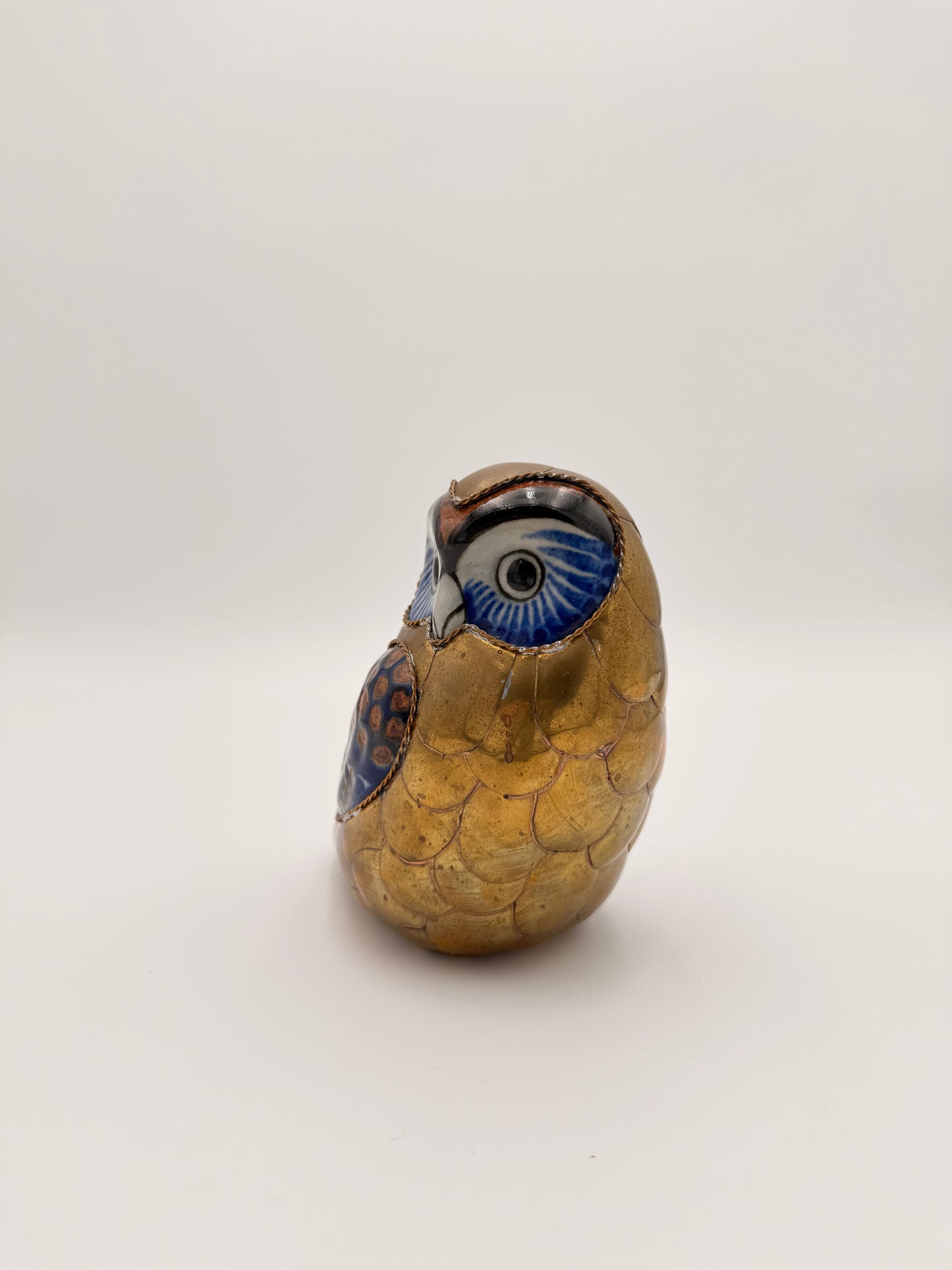 Vintage Sergio Bustamante Style Brass Ceramic Owl