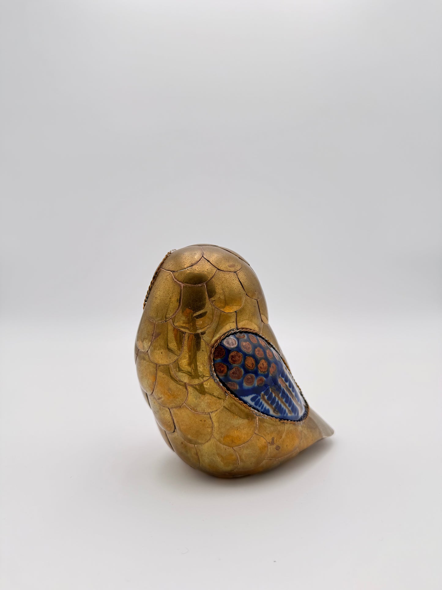 Vintage Sergio Bustamante Style Brass Ceramic Owl