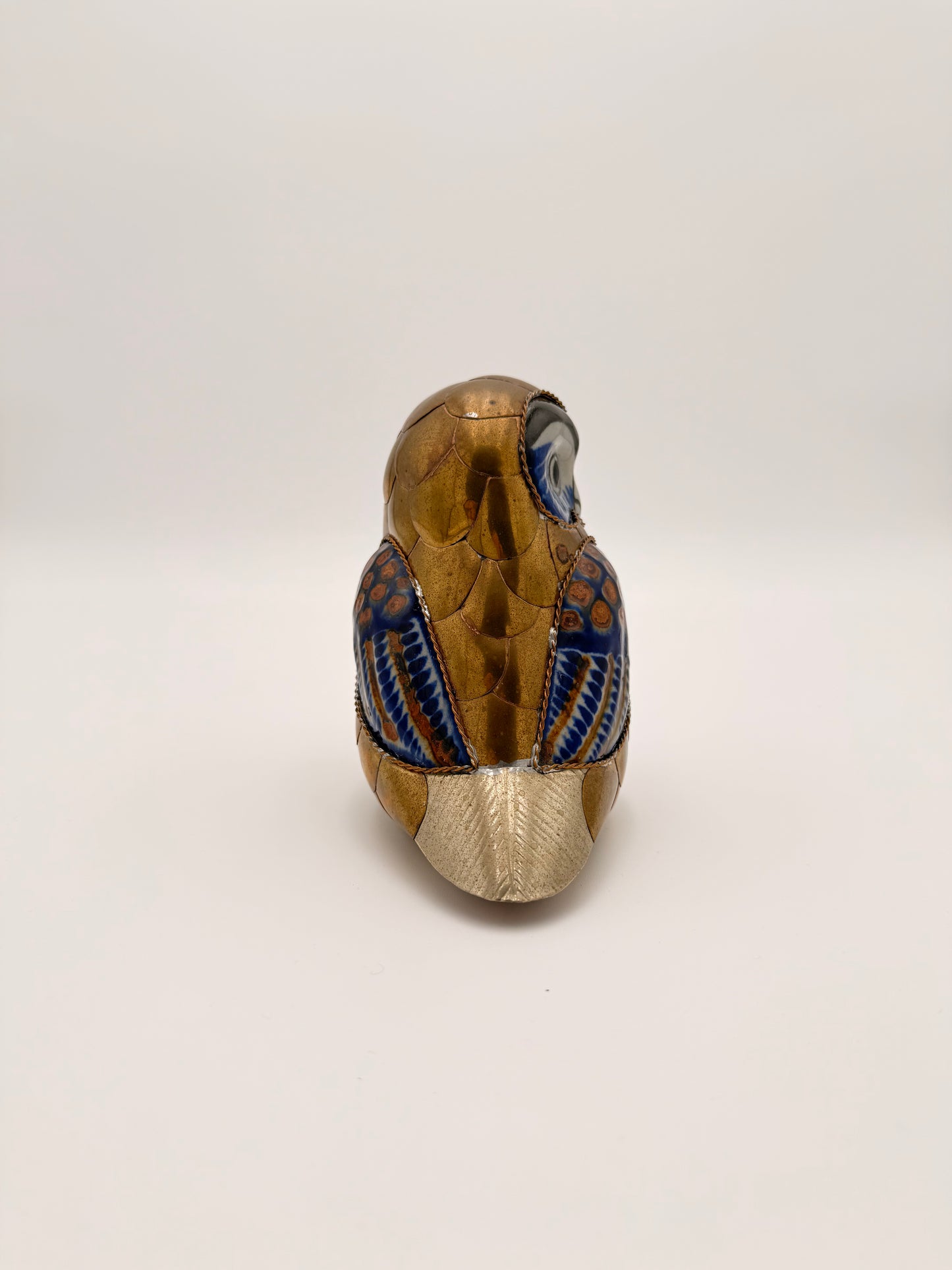 Vintage Sergio Bustamante Style Brass Ceramic Owl