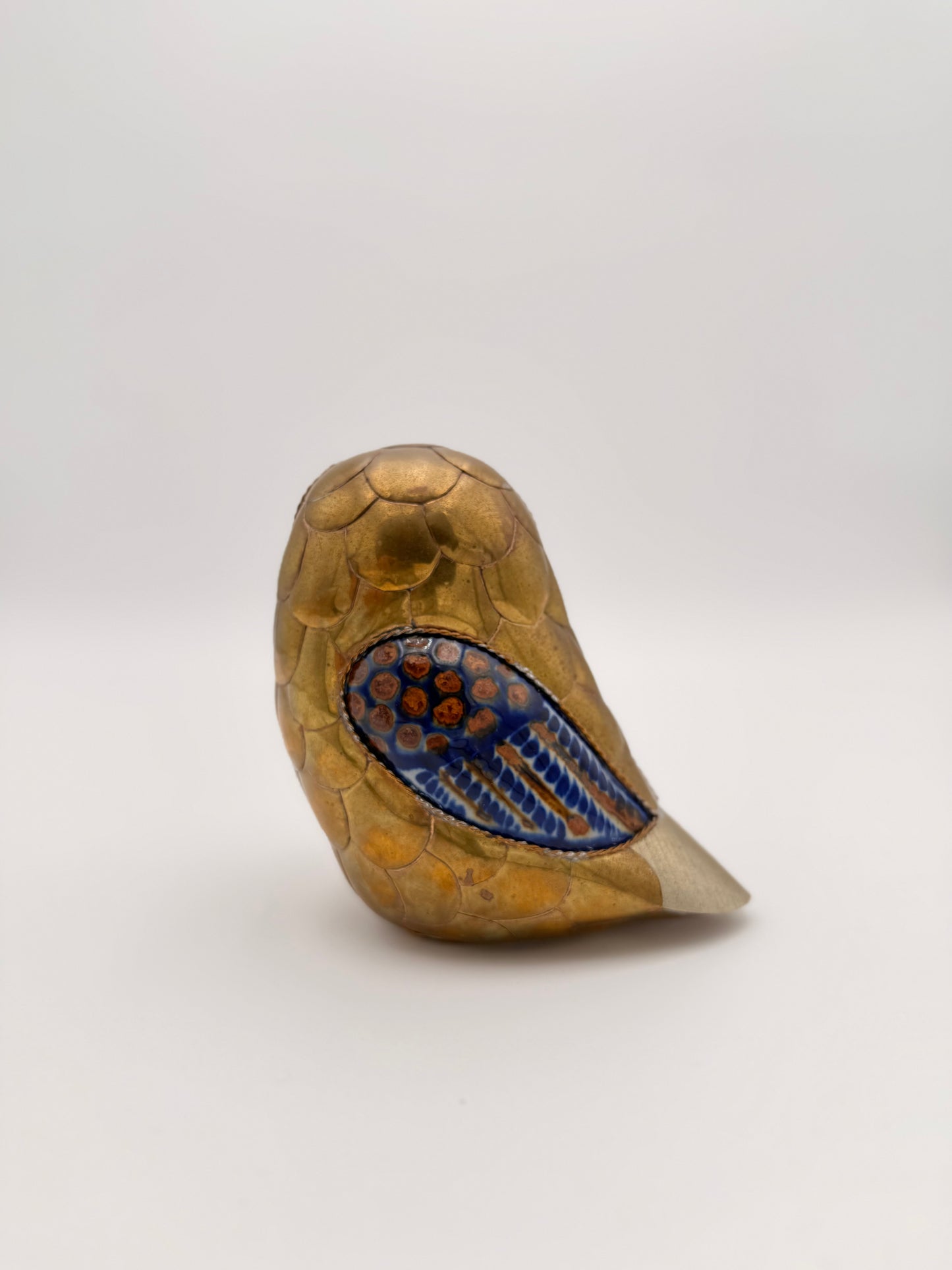 Vintage Sergio Bustamante Style Brass Ceramic Owl