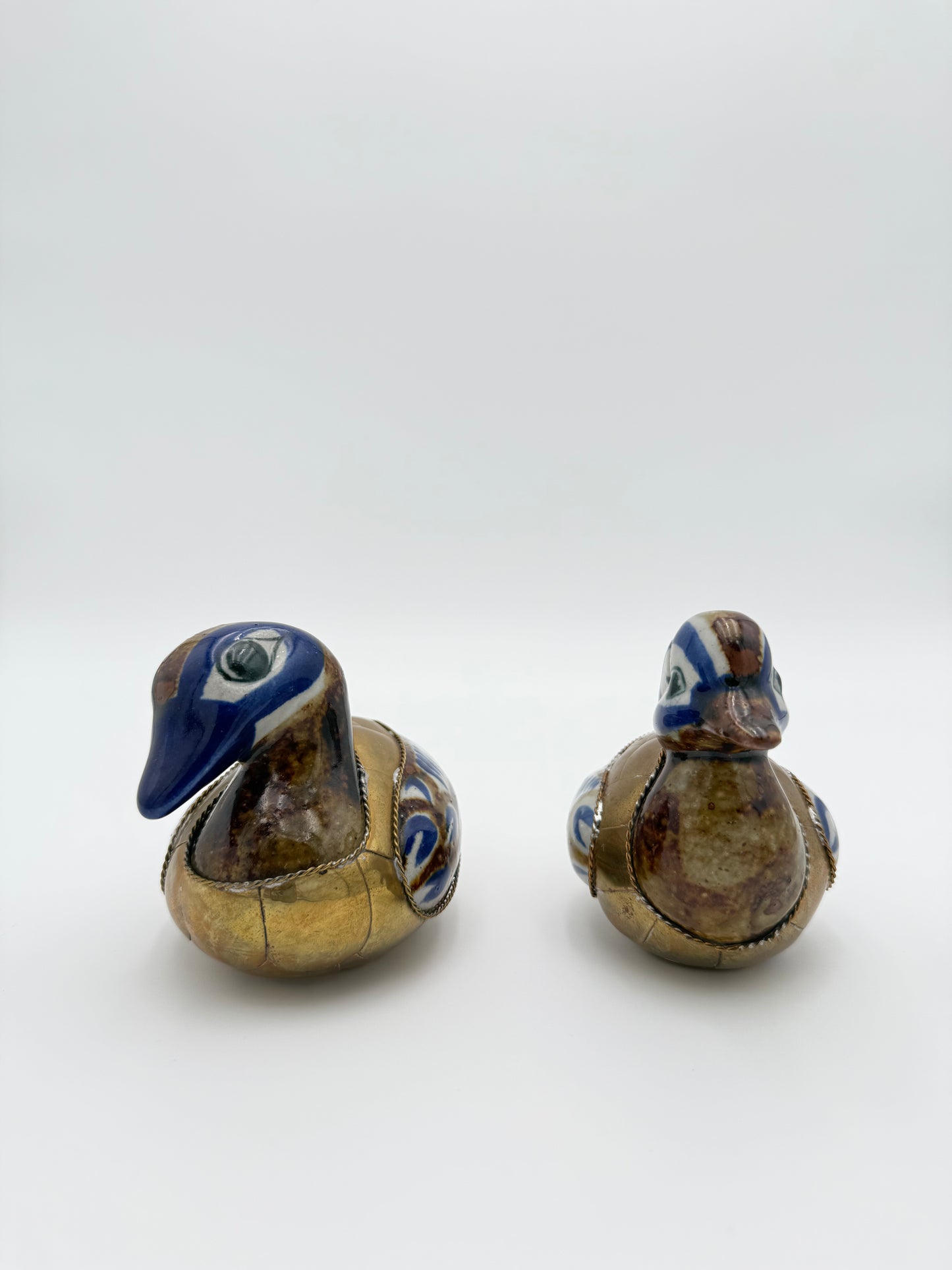 Vintage Steve Bustamante Style Brass and Ceramic Baby Ducks