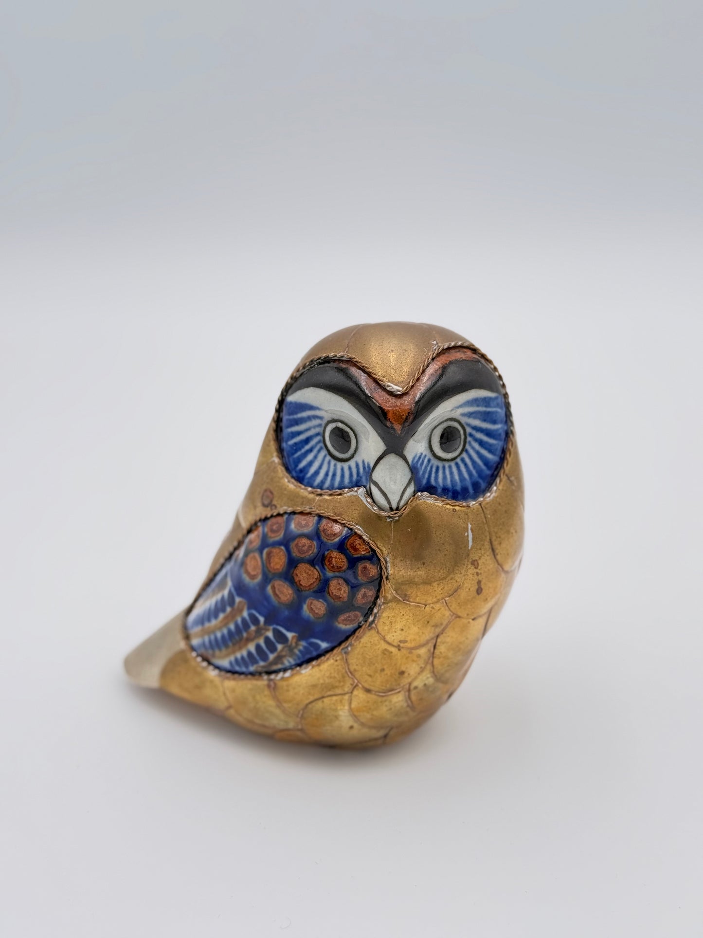 Vintage Sergio Bustamante Style Brass Ceramic Owl