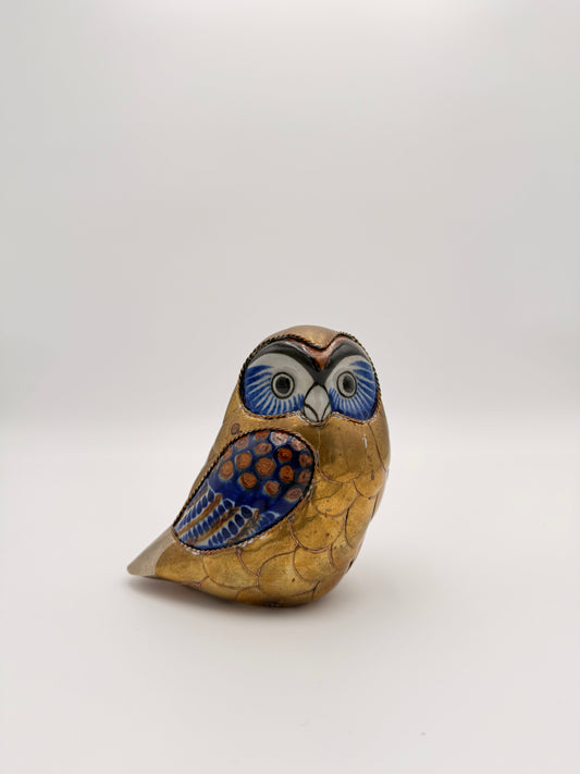 Vintage Sergio Bustamante Style Brass Ceramic Owl