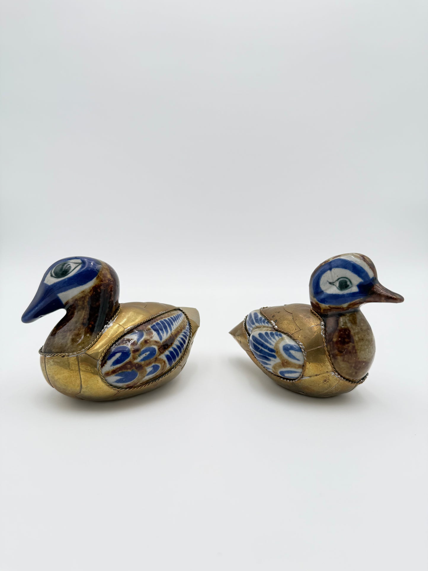 Vintage Steve Bustamante Style Brass and Ceramic Baby Ducks