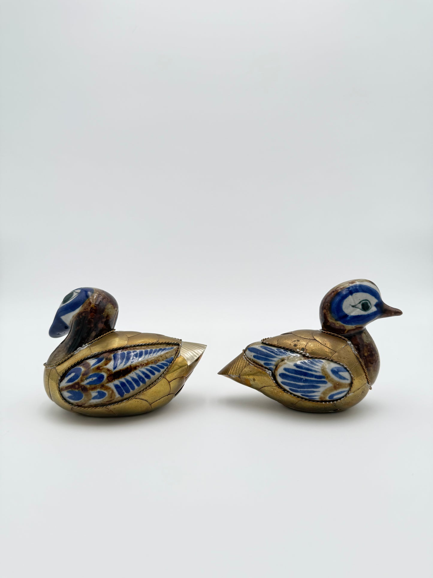 Vintage Steve Bustamante Style Brass and Ceramic Baby Ducks