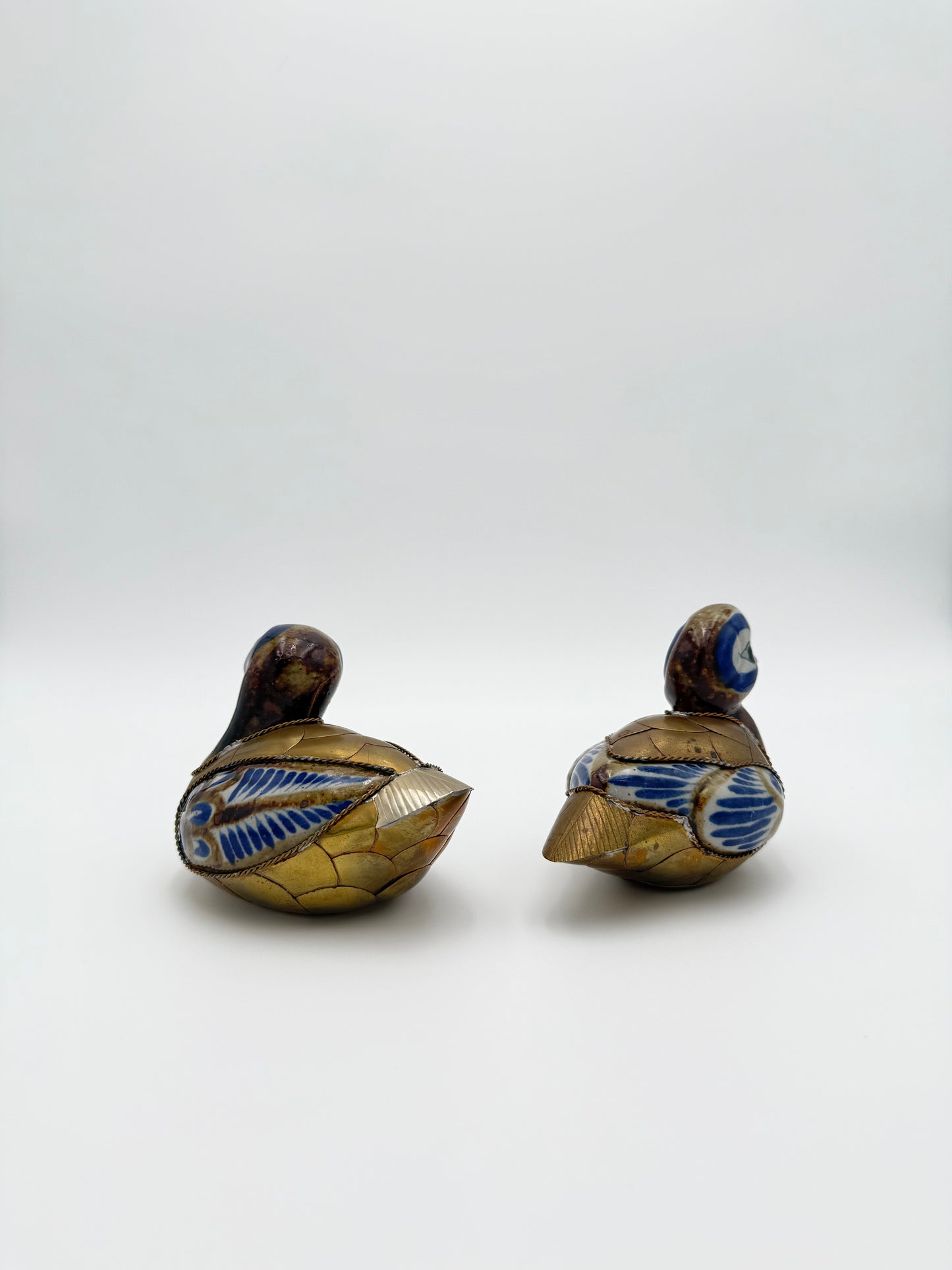 Vintage Steve Bustamante Style Brass and Ceramic Baby Ducks