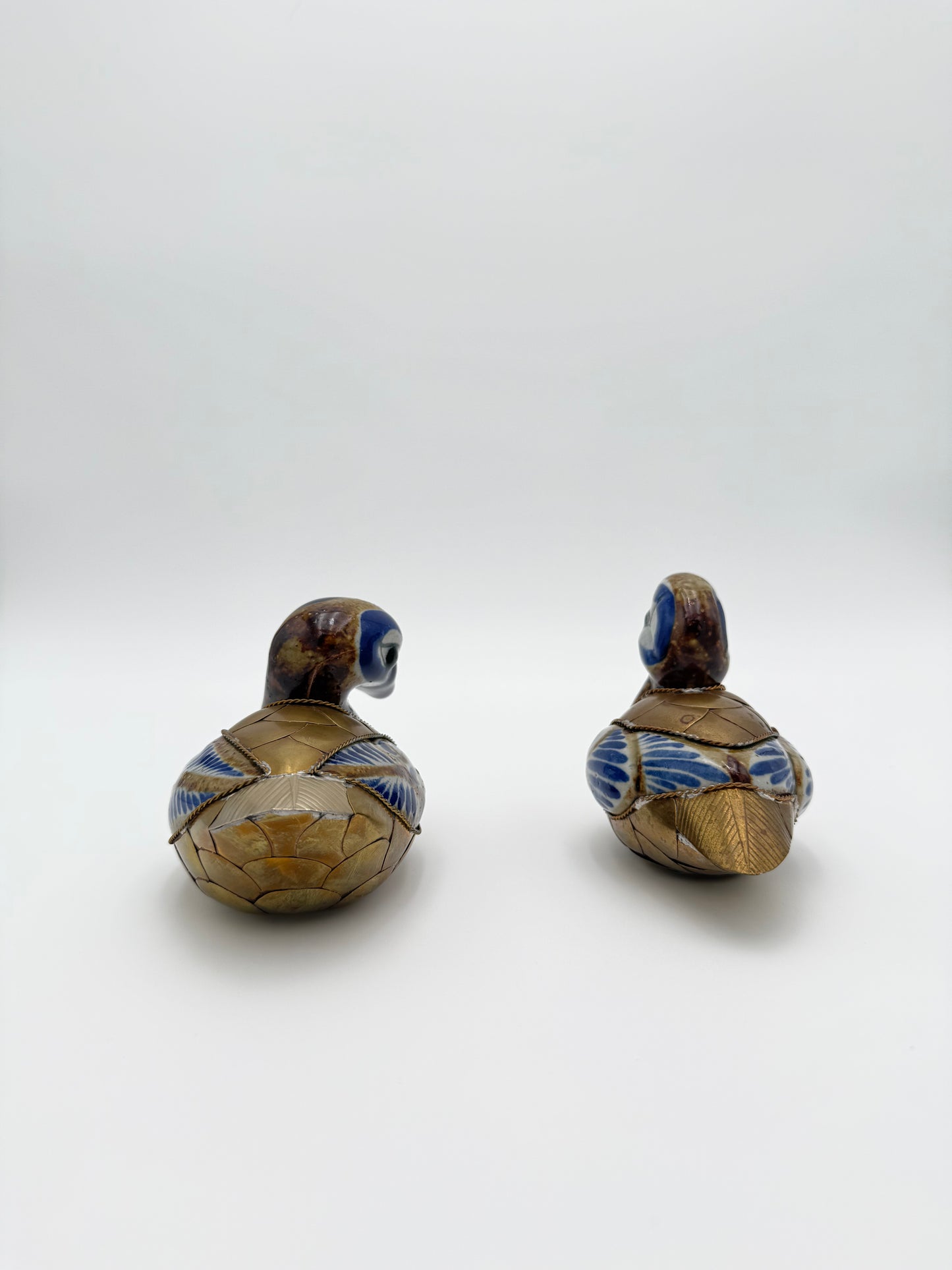 Vintage Steve Bustamante Style Brass and Ceramic Baby Ducks