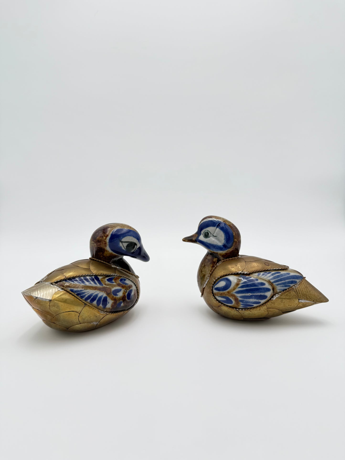 Vintage Steve Bustamante Style Brass and Ceramic Baby Ducks