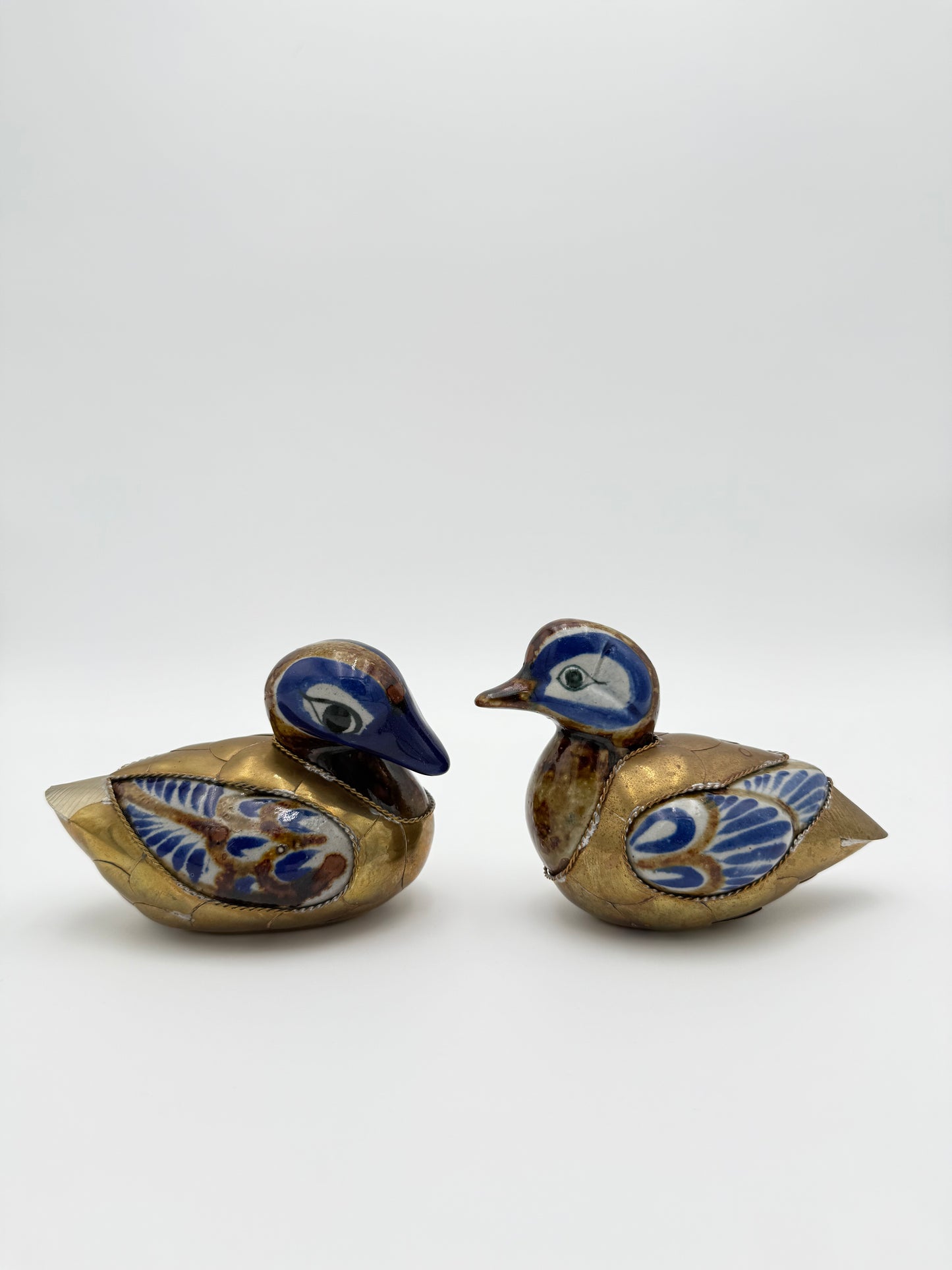 Vintage Steve Bustamante Style Brass and Ceramic Baby Ducks