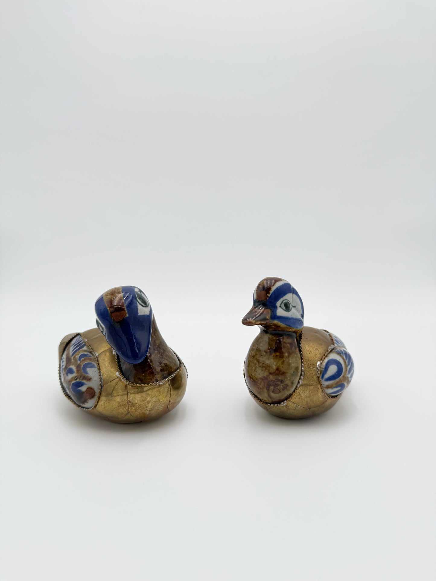 Vintage Steve Bustamante Style Brass and Ceramic Baby Ducks
